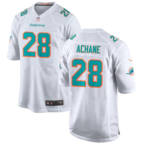 Men's Miami Dolphins #28 De'Von Achane White Stitched Game Jersey