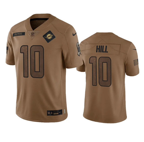 Men's Miami Dolphins #10 Tyreek Hill 2023 Brown Salute To Service Limited Football Stitched Jersey