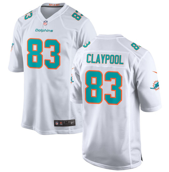 Men's Miami Dolphins #83 Chase Claypool White Football Stitched Game Jersey