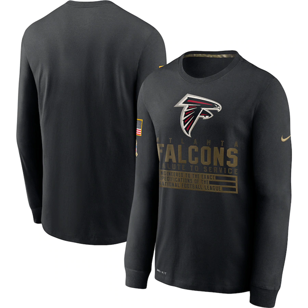 Men's Atlanta Falcons 2020 Black Salute To Service Sideline Performance Long Sleeve NFL T-Shirt