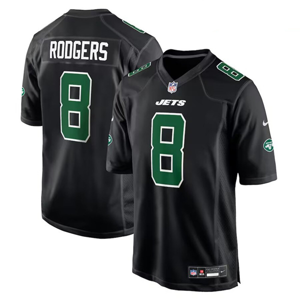 Men's New York Jets #8 Aaron Rodgers Black Stitched Jersey