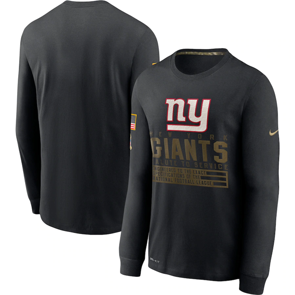 Men's New York Giants 2020 Black Salute To Service Sideline Performance Long Sleeve NFL T-Shirt