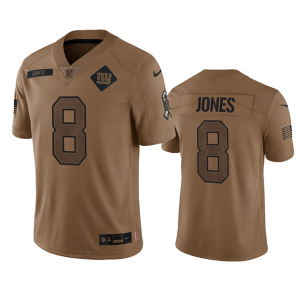 Men's New York Giants #8 Daniel Jones 2023 Brown Salute To Service Limited Football Stitched Jersey