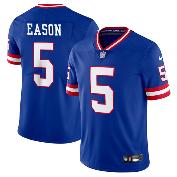 Men's New York Giants #5 Jacob Eason Royal 2023 F.U.S.E. Throwback Limited Football Stitched Jersey