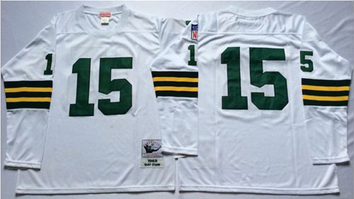 Mitchell And Ness 1969 Packers #15 Bart Starr White Throwback Stitched NFL Jersey