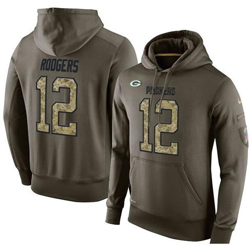 NFL Men's Nike Green Bay Packers #12 Aaron Rodgers Stitched Green Olive Salute To Service KO Performance Hoodie