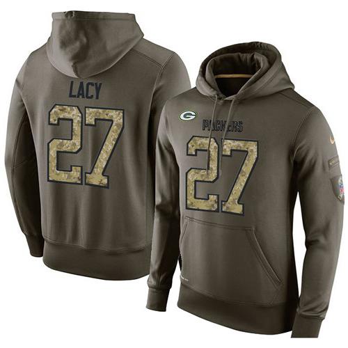 NFL Men's Nike Green Bay Packers #27 Eddie Lacy Stitched Green Olive Salute To Service KO Performance Hoodie