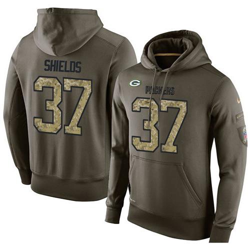 NFL Men's Nike Green Bay Packers #37 Sam Shields Stitched Green Olive Salute To Service KO Performance Hoodie