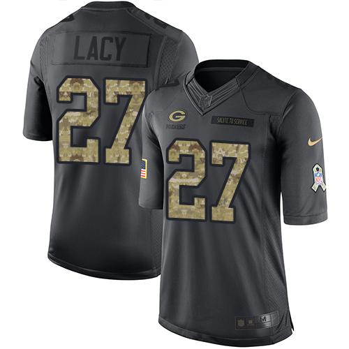 Nike Packers #27 Eddie Lacy Black Men's Stitched NFL Limited 2016 Salute To Service Jersey