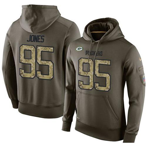 NFL Men's Nike Green Bay Packers #95 Datone Jones Stitched Green Olive Salute To Service KO Performance Hoodie