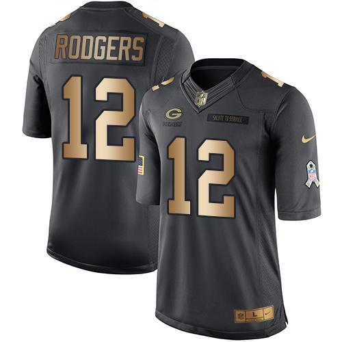 Nike Packers #12 Aaron Rodgers Black Men's Stitched NFL Limited Gold Salute To Service Jersey