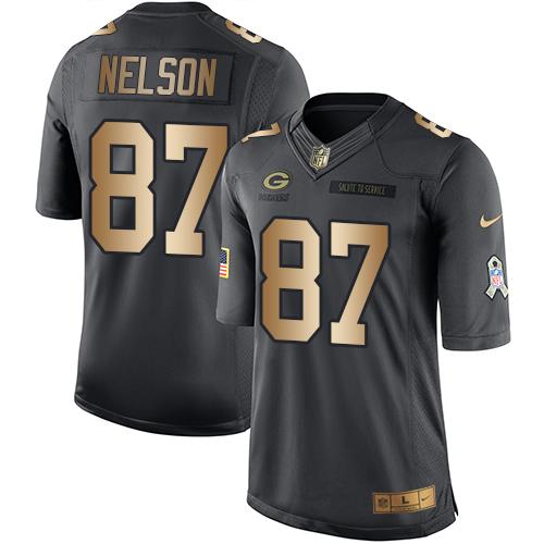 Nike Packers #87 Jordy Nelson Black Men's Stitched NFL Limited Gold Salute To Service Jersey
