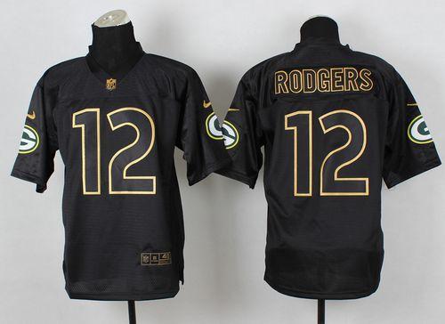 Nike Packers #12 Aaron Rodgers Black Gold No. Fashion Men's Stitched NFL Elite Jersey