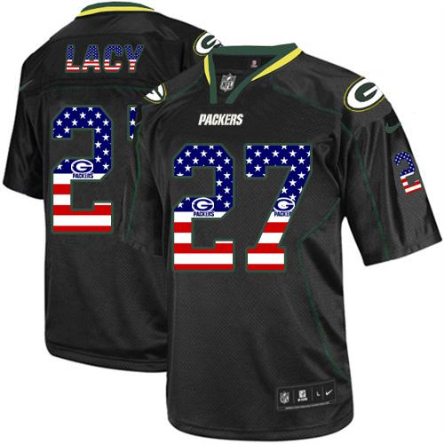 Nike Packers #27 Eddie Lacy Black Men's Stitched NFL Elite USA Flag Fashion Jersey
