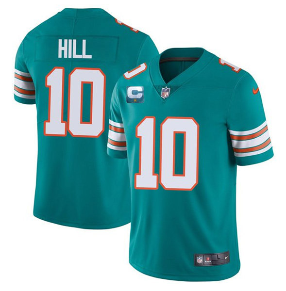 Men’s Miami Dolphins 2022 #10 Tyreek Hill Aqua With C Patch Rush Color Stitched Football Jerse
