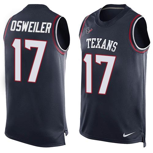Nike Texans #17 Brock Osweiler Navy Blue Team Color Men's Stitched NFL Limited Tank Top Jersey