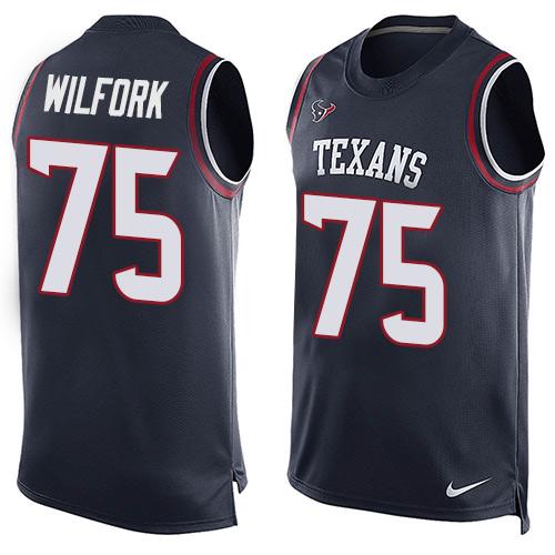 Nike Texans #75 Vince Wilfork Navy Blue Team Color Men's Stitched NFL Limited Tank Top Jersey