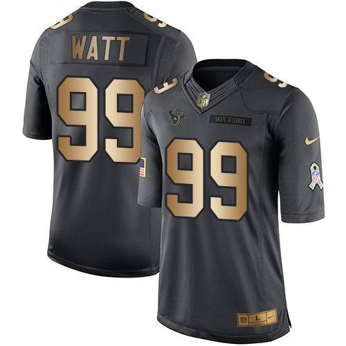 Nike Texans #99 J.J. Watt Black Men's Stitched NFL Limited Gold Salute To Service Jersey