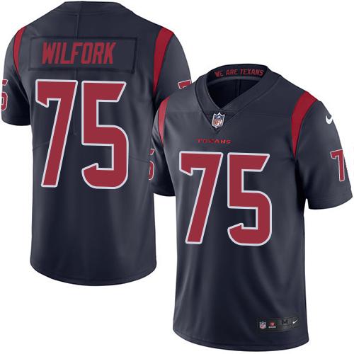 Nike Texans #75 Vince Wilfork Navy Blue Men's Stitched NFL Limited Rush Jersey