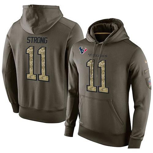 NFL Men's Nike Houston Texans #11 Jaelen Strong Stitched Green Olive Salute To Service KO Performance Hoodie