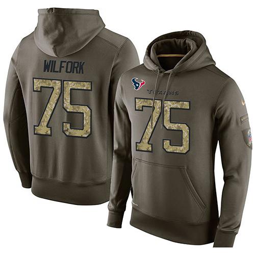 NFL Men's Nike Houston Texans #75 Vince Wilfork Stitched Green Olive Salute To Service KO Performance Hoodie