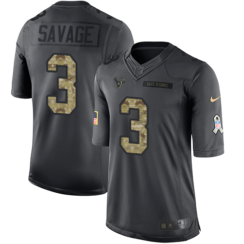 Nike Texans #3 Tom Savage Black Men's Stitched NFL Limited 2016 Salute to Service Jersey