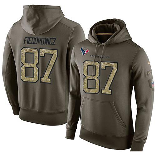 NFL Men's Nike Houston Texans #87 C.J. Fiedorowicz Stitched Green Olive Salute To Service KO Performance Hoodie