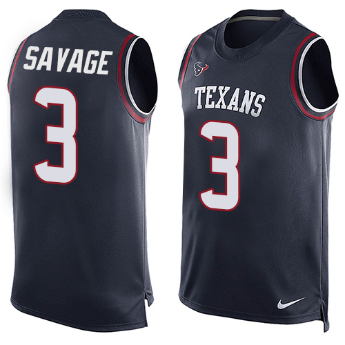 Nike Texans #3 Tom Savage Navy Blue Team Color Men's Stitched NFL Limited Tank Top Jersey