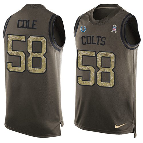 Nike Colts #58 Trent Cole Green Men's Stitched NFL Limited Salute To Service Tank Top Jersey