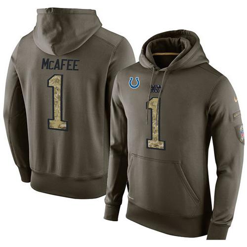 NFL Men's Nike Indianapolis Colts #1 Pat McAfee Stitched Green Olive Salute To Service KO Performance Hoodie