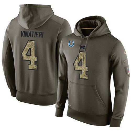 NFL Men's Nike Indianapolis Colts #4 Adam Vinatieri Stitched Green Olive Salute To Service KO Performance Hoodie