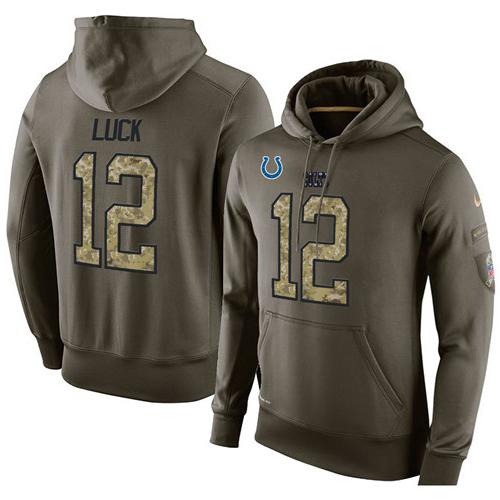 NFL Men's Nike Indianapolis Colts #12 Andrew Luck Stitched Green Olive Salute To Service KO Performance Hoodie