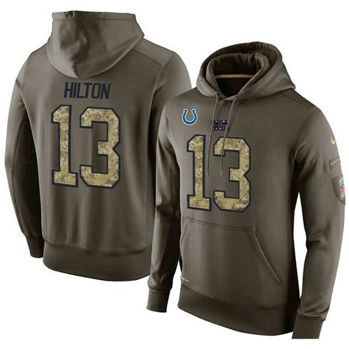 NFL Men's Nike Indianapolis Colts #13 T.Y. Hilton Stitched Green Olive Salute To Service KO Performance Hoodie