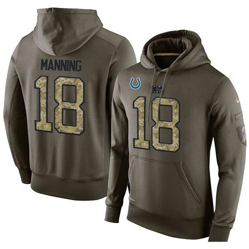 NFL Men's Nike Indianapolis Colts #18 Peyton Manning Stitched Green Olive Salute To Service KO Performance Hoodie