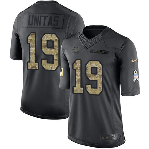Nike Colts #19 Johnny Unitas Black Men's Stitched NFL Limited 2016 Salute to Service Jersey