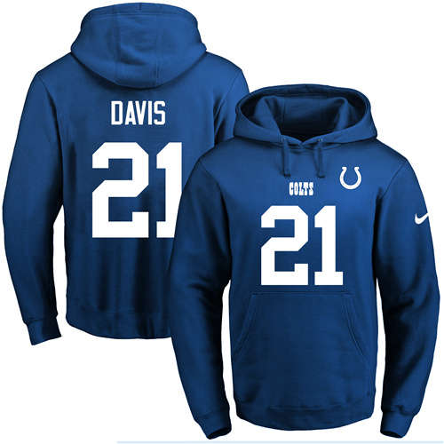 Nike Colts #21 Vontae Davis Royal Blue Name & Number Pullover NFL Hoodie