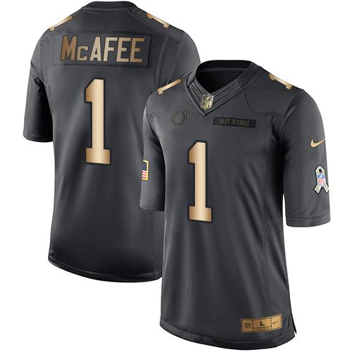 Nike Colts #1 Pat McAfee Black Men's Stitched NFL Limited Gold Salute To Service Jersey