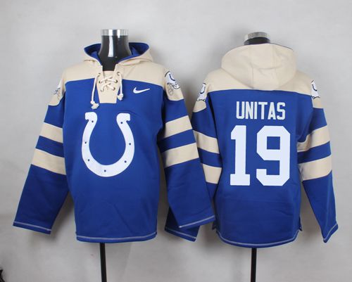 Nike Colts #19 Johnny Unitas Royal Blue Player Pullover NFL Hoodie