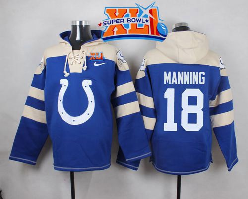 Nike Colts #18 Peyton Manning Royal Blue Super Bowl XLI Player Pullover NFL Hoodie