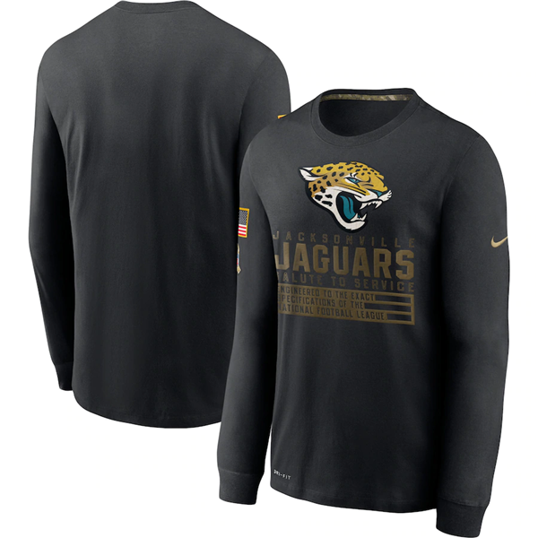 Men's Jacksonville Jaguars 2020 Black Salute To Service Sideline Performance Long Sleeve NFL T-Shirt