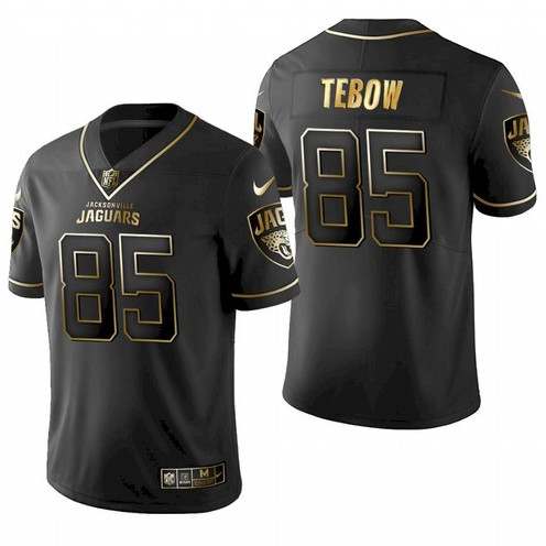 Men's Jacksonville Jaguars #85 Tim Tebow 2021 Black Golden Edition Stitched Jersey