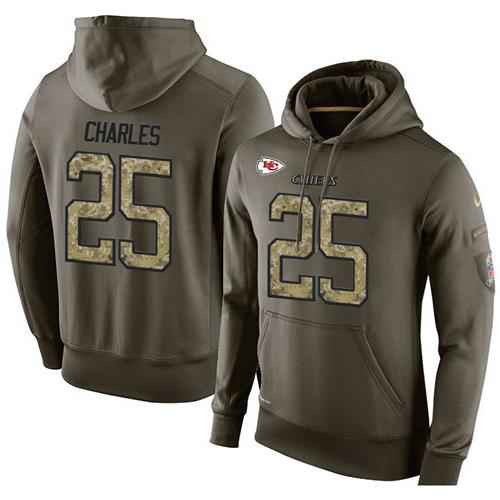 NFL Men's Nike Kansas City Chiefs #25 Jamaal Charles Stitched Green Olive Salute To Service KO Performance Hoodie