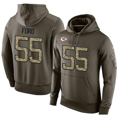 NFL Men's Nike Kansas City Chiefs #55 Dee Ford Stitched Green Olive Salute To Service KO Performance Hoodie