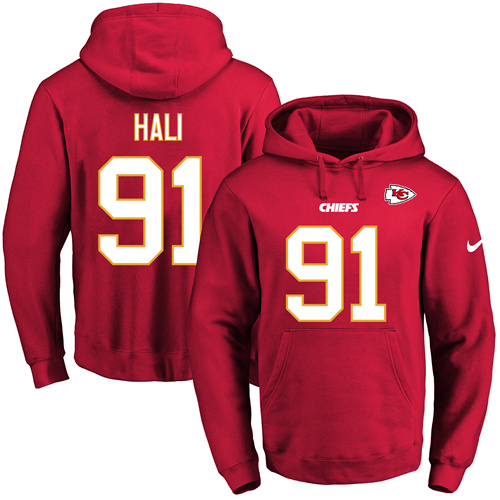 Nike Chiefs #91 Tamba Hali Red Name & Number Pullover NFL Hoodie