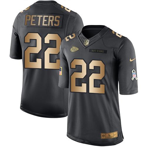Nike Chiefs #22 Marcus Peters Black Men's Stitched NFL Limited Gold Salute To Service Jersey