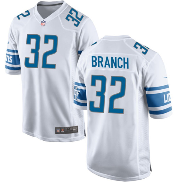 Men's Detroit Lions #32 Brian Branch White Football Stitched Game Jersey