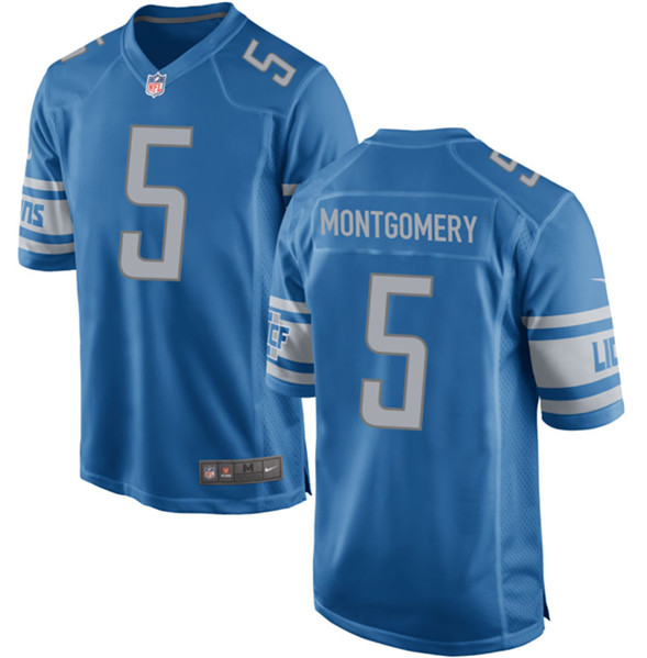 Men's Detroit Lions #5 David Montgomery Blue Football Stitched Game Jersey