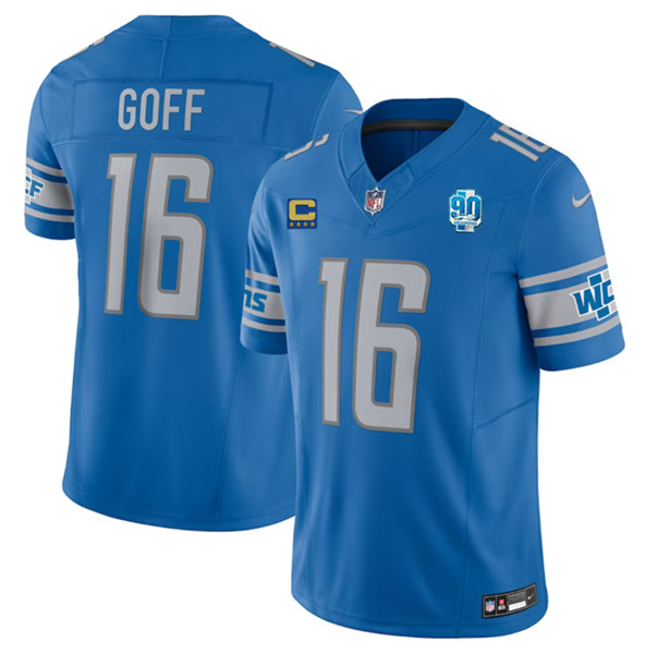 Men's Detroit Lions #16 Jared Goff Blue 2023 F.U.S.E. With 4-Star C Patch And 90th Anniversary Patch Vapor Untouchable Limited Stitched Jersey