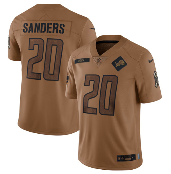Men's Detroit Lions #20 Barry Sanders 2023 Brown Salute To Service Limited Football Stitched Jersey