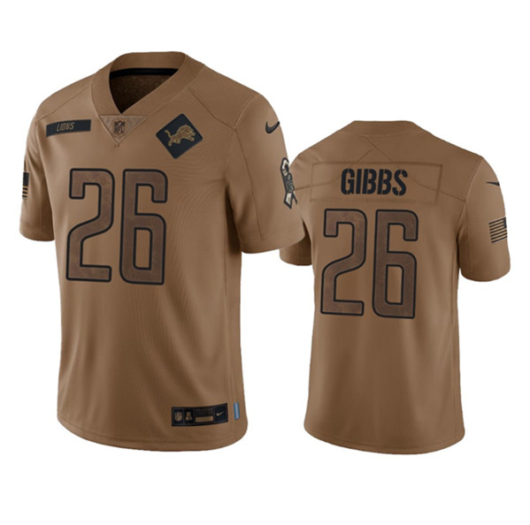Men's Detroit Lions #26 Jahmyr Gibbs 2023 Brown Salute To Service Limited Football Stitched Jersey